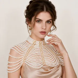 Elegant multi-layered pearl body chain shoulder necklace for women's party dress jewelry