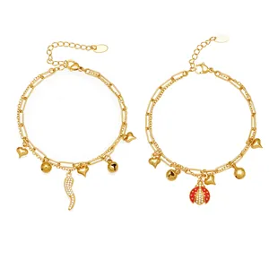 Bracelets en acier inoxydable plaqué or 18k avec pendentifs piment et coccinelle