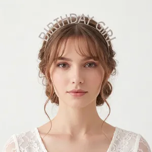 Rhinestone Birthday Girl Letter Headband Metal Crystal Birthday Party Hairband Fashion Bridal Accessory For Women Girls