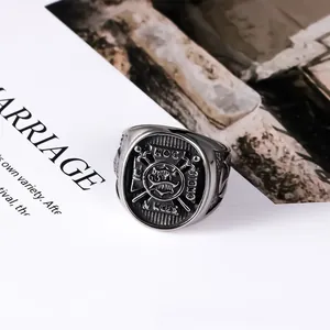 Vintage punk anchor captain skull signet ring in stainless steel for men