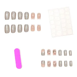 Set of 24 butterfly and silver glitter press-on nails with adhesive tabs and file