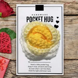 Handmade Crochet Pocket Hug Token Knitted Heart Flower Encouragement Gift Card For Friends Family