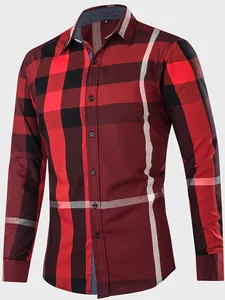 Chemise homme en coton à manches longues avec motif à carreaux rouge et noir