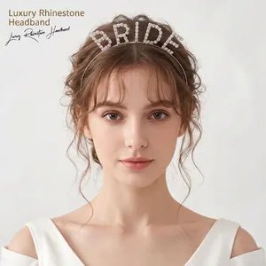 Serre-tête Minimaliste en Alliage Lettres en Strass BRIDE Pour Mariage Enterrement Vie Jeune Fille Or Argent Accessoires
