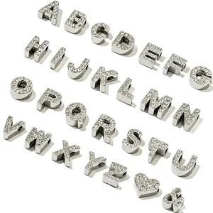Full set of micro-pave rhinestone stainless steel alphabet charms for DIY jewelry making
