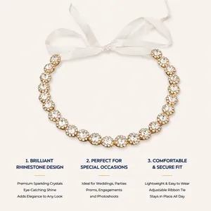 Funkelndes Braut-Stirnband mit Strasssteinen und weißem Band für Hochzeiten und Partys