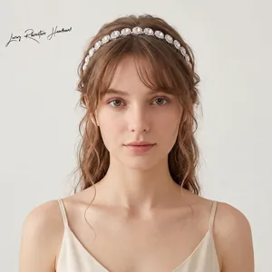 Elegantes Braut Haarband Blumen Strass Legierung Kopfschmuck Mit Weißem Satinband Hochzeit Haarschmuck Für Damen Kinder