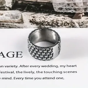 Retro Titanium Steel Woven Ring For Men Women Punk Industrial Style Wide Braided Band Finger Jewelry Gift Silver Color