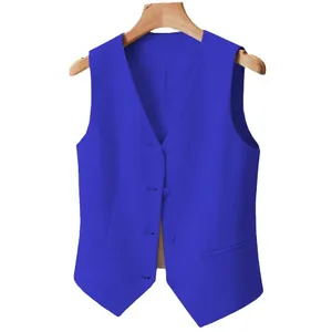 Classic royal blue V-neck suit vest for women featuring a tailored fit and four-button closure