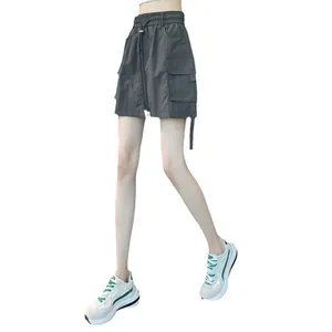 Women's high waist grey cargo mini skort with quick dry fabric and utility pockets