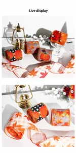 Decorative Thanksgiving ribbons featuring festive pumpkin and maple leaf patterns for crafts
