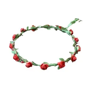 Elegant red rose flower wreath headband for bridal hair accessories and beach photography.