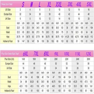 Detailed size chart for bridal wedding dresses with US, EU, and UK sizes S to 12XL