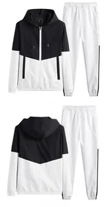 Survêtement de sport homme avec veste à capuche bicolore noir et blanc et pantalon, vue recto-verso.