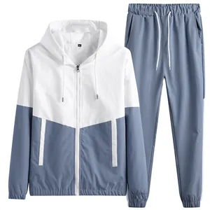 Ensemble de Sport Décontracté pour Hommes Bloc de Couleur Coupe-vent en Polyester Haut Et Bas Survêtement Réfléchissant pour Printemps Automne