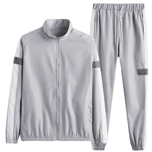 Survêtement de sport deux pièces pour hommes avec veste zippée et pantalon de jogging gris