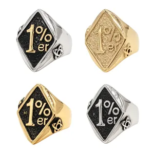 Vintage Stainless Steel 1%er Biker Ring For Men Women Rhombus Celtic Knot Embossed Punk Rock Finger Ring Jewelry Gift