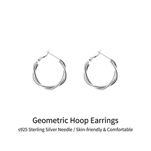 Twisted Rope Hoop Earrings For Women With 925 Sterling Silver Earring Post French Vintage Geometric Gold Silver Plated Jewelry