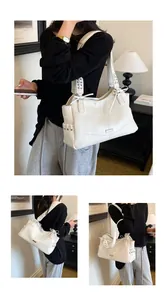 Grand sac cabas blanc crème en cuir PU avec des bandoulières à nœuds décoratifs