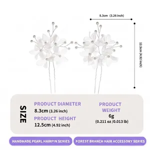 Dimensions and weight specifications for white handmade pearl flower bridal hairpins
