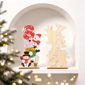 Festive wooden SNOW and XMAS letter ornaments with snowman and Santa silhouettes