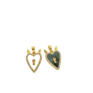 Fashionable 18K gold plated heart shaped pendant with devil horns and shell inlay for jewelry
