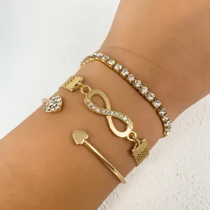 Bracelet Jonc Cœur Infini Alliage Strass Tennis Chaîne Mailles Pour Femmes Bijoux Mode Cadeau