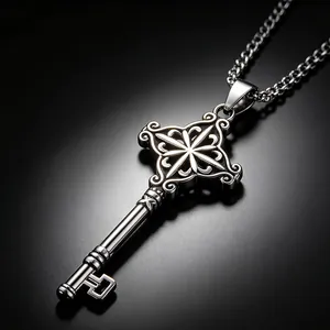 Gothic Vintage Key Pendant Stainless Steel Cross Hollow Pattern Jewelry Accessory For Men Women Pendant Only Without Chain