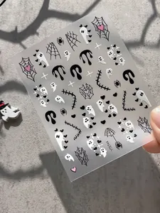 Close-up of Halloween ghost and spider web nail stickers, model YT6744.