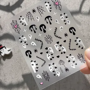 Self-adhesive Halloween nail art stickers featuring ghost and spider web patterns YT6744