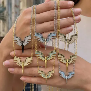 Wings Pendant Necklace Micro Inlaid Colorful Zircon Copper Trendy Jewelry For Women INS Style Fashion Neckwear