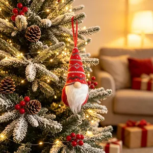 Handmade knitted Christmas gnome ornament for festive tree hanging decoration