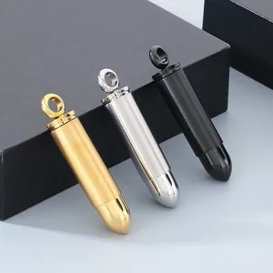Bullet Pendant Necklace Stainless Steel Smooth Polished Hip Hop Punk Jewelry For Men Women Trendy Gothic Minimalist