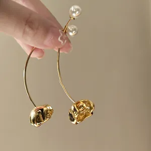 Elegant 18k gold plated cat head drop earrings featuring delicate white pearls for women