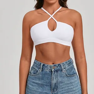 Soutien-gorge de Sport Femme Dos Croisé Haut de Yoga Nylon Élasthanne Séchage Rapide Respirant Entraînement Fitness Gym Crop Top