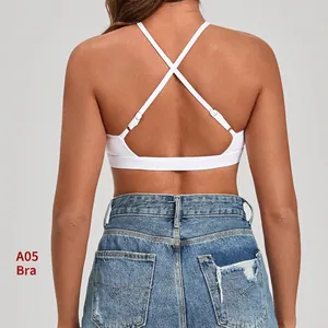 Soutien-gorge de sport blanc pour femmes avec dos croisé, haut de yoga respirant