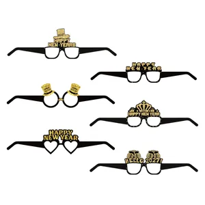 Six styles of black and gold 2027 New Year glitter paper glasses for party photos