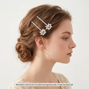 Barrette à Cheveux Fleur en Strass Argent de Style Coréen pour Enfants et Femmes Accessoires de Coiffure en Alliage avec Cristaux Étincelants