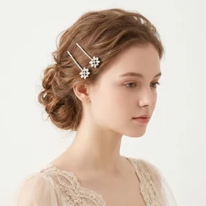Barrettes à cheveux élégantes avec fleurs en cristal et strass pour mariées ou quotidien.