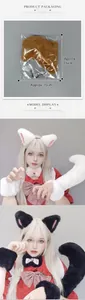 Detailed view of handmade plush fox ears headband set and product packaging dimensions