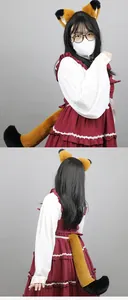 Handmade plush fox ears headband and tail set shown in front and back views for Lolita cosplay