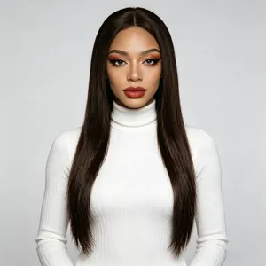 Perruque Longue Lisse pour Femmes Raie au Milieu Fibre Synthétique Résistante à la Chaleur Aspect Naturel Fête Quotidienne