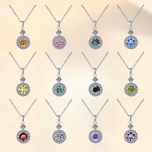 Collana in argento S925 con diversi ciondoli in pietre preziose tonde colorate da 1ct