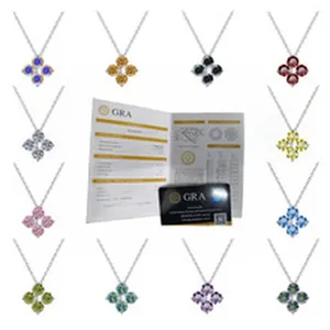 Collane in argento S925 con pietre di moissanite colorate e certificati GRA inclusi