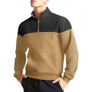 Men's fashion casual color-block half-zip sweatshirt with quilted texture detail