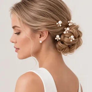 Élégant ensemble de pics à cheveux de mariée avec perles blanches et strass en chignon