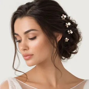 Vue détaillée d'épingles à cheveux de mariée avec perles et strass sur le chignon