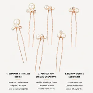 Gros plan d'épingles à cheveux de mariée élégantes avec perles et strass scintillants