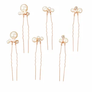 Élégant ensemble de 6 épingles à cheveux en perles et strass pour coiffure de mariée