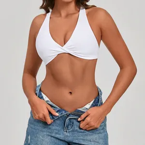 Women Naked Feel Twist Front Sports Bra Padded Cross Back Yoga Bra High Elasticity Workout Fitness Running Crop Top Activewear